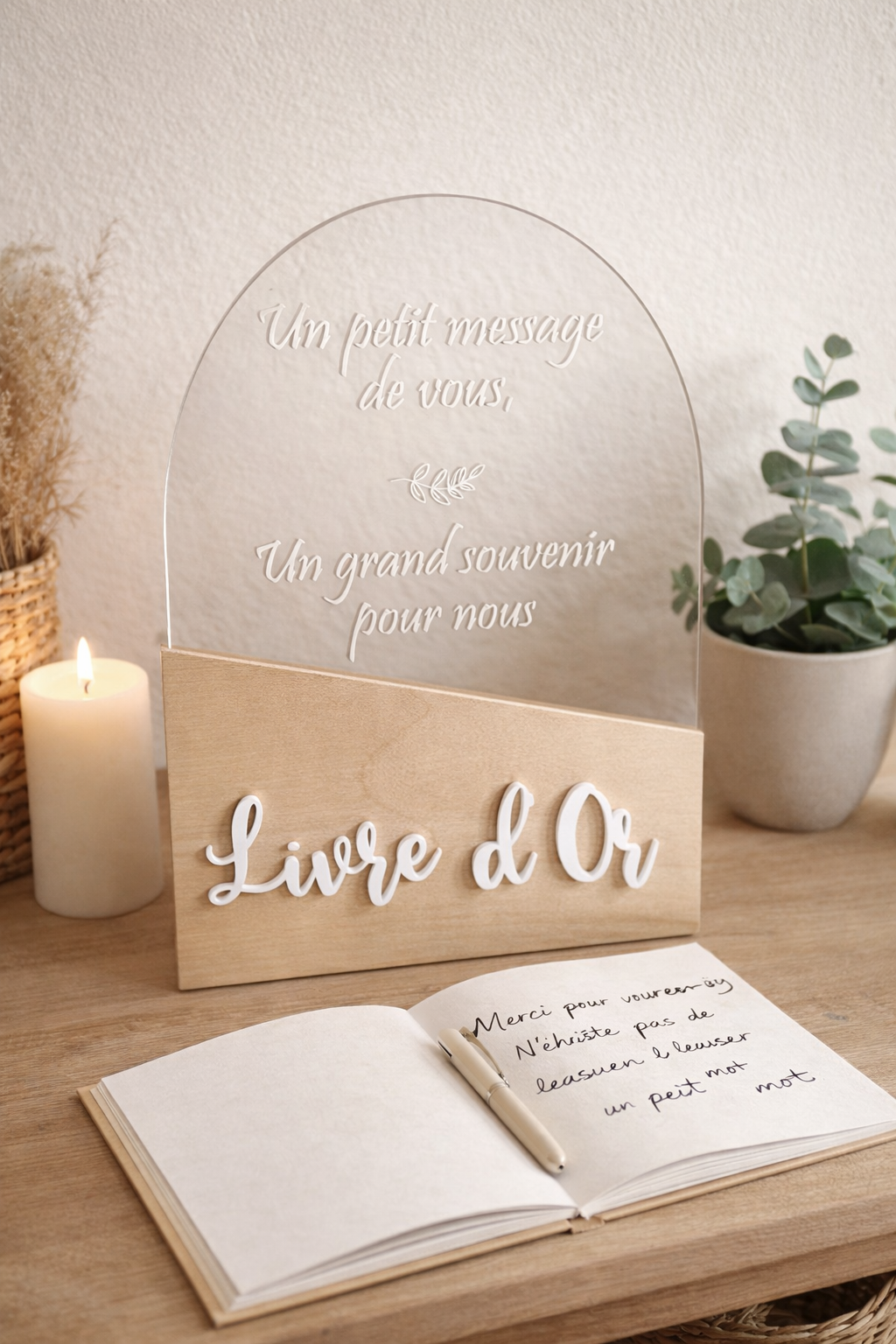 Signalétique livre d'or à poser création artisanale La Déco du Cerf, Haute-Loire Signalétique livre d'or pour mariage, à poser, création plexiglas & bois