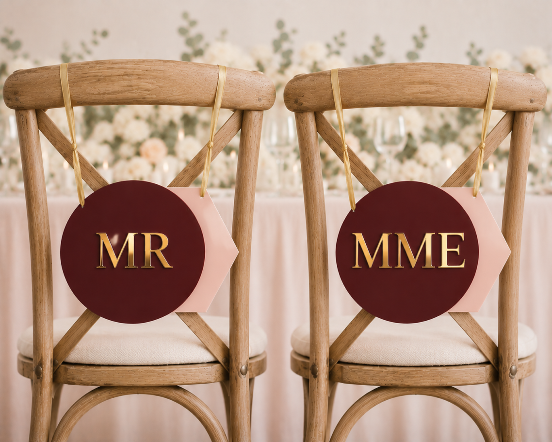 Décoration "Mr & Mme" pour chaises des mariés Décoration "Mr & Mme" pour chaises des mariés